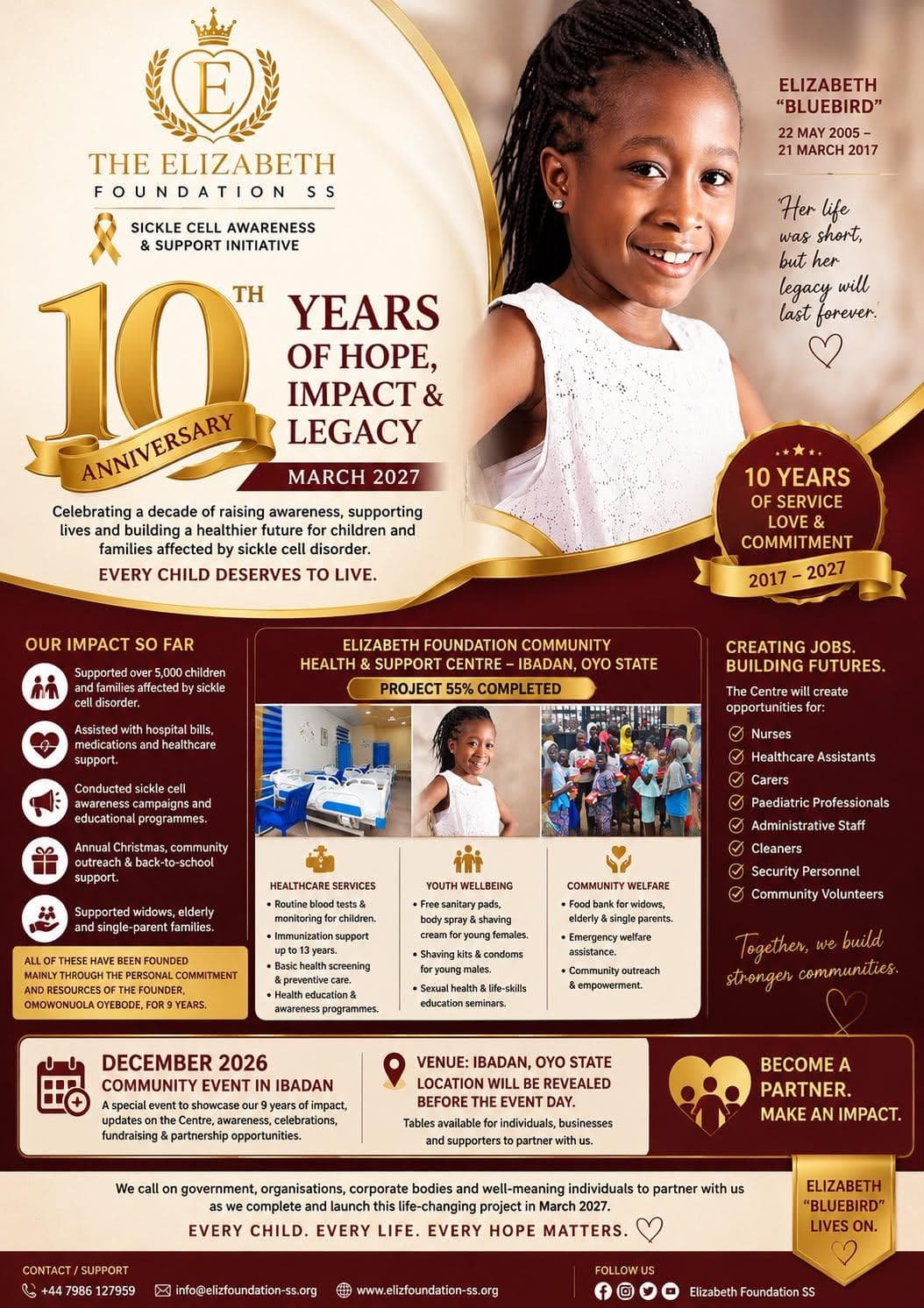 10 Years of Hope, Impact & Legacy - Elizabeth Foundation SS Flyer